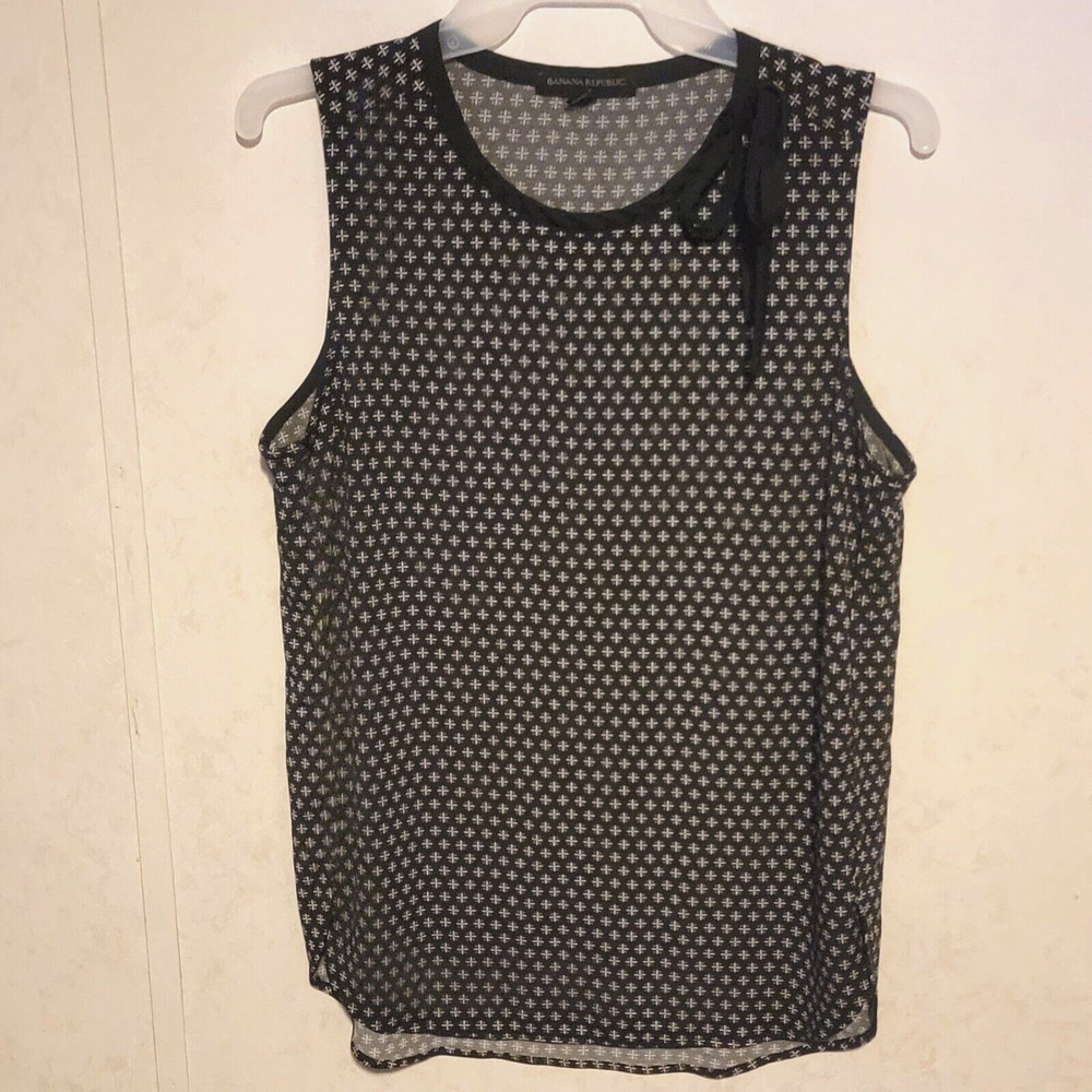 Banana Republic Womens Sleeveless Blouse Black White Design sz S